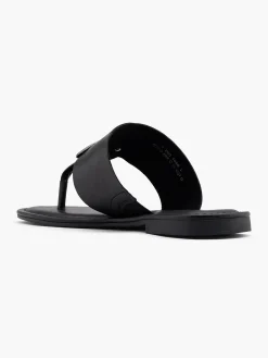 Black Metal Ring Toe Thong Flat Sandal