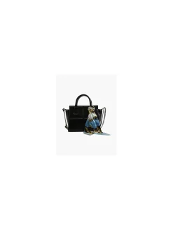 Black Mini Tote Bag with Shoulder Strap and Scarf Detail