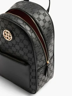 Black Monogram Embossed Backpack with Metallic Detail