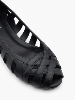 Black Open Toe Cut Out Ballet Pump