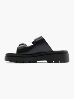 Black Padded Slip On Sandal with Buckle Detail