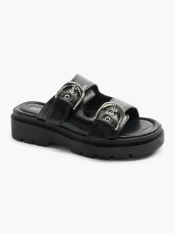 Black Padded Slip On Sandal with Buckle Detail