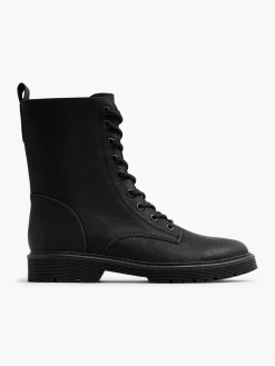 Black Panelled Lace Up Biker Boot