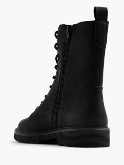 Black Panelled Lace Up Biker Boot