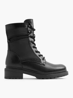 Black Panelled Lace Up Boot