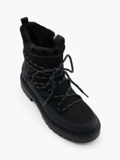 Black Panelled Lace Up Hiker Boot