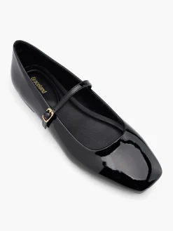 Black Patent Ballerina Shoe with Strap