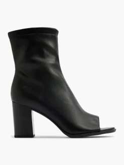 Black Peep-Toe Heeled Boot