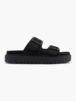 Black Platform Sandal with Double Buckle Detail