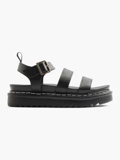 Black Platform Sandals with Contrasting Stitching