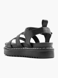 Black Platform Sandals with Contrasting Stitching