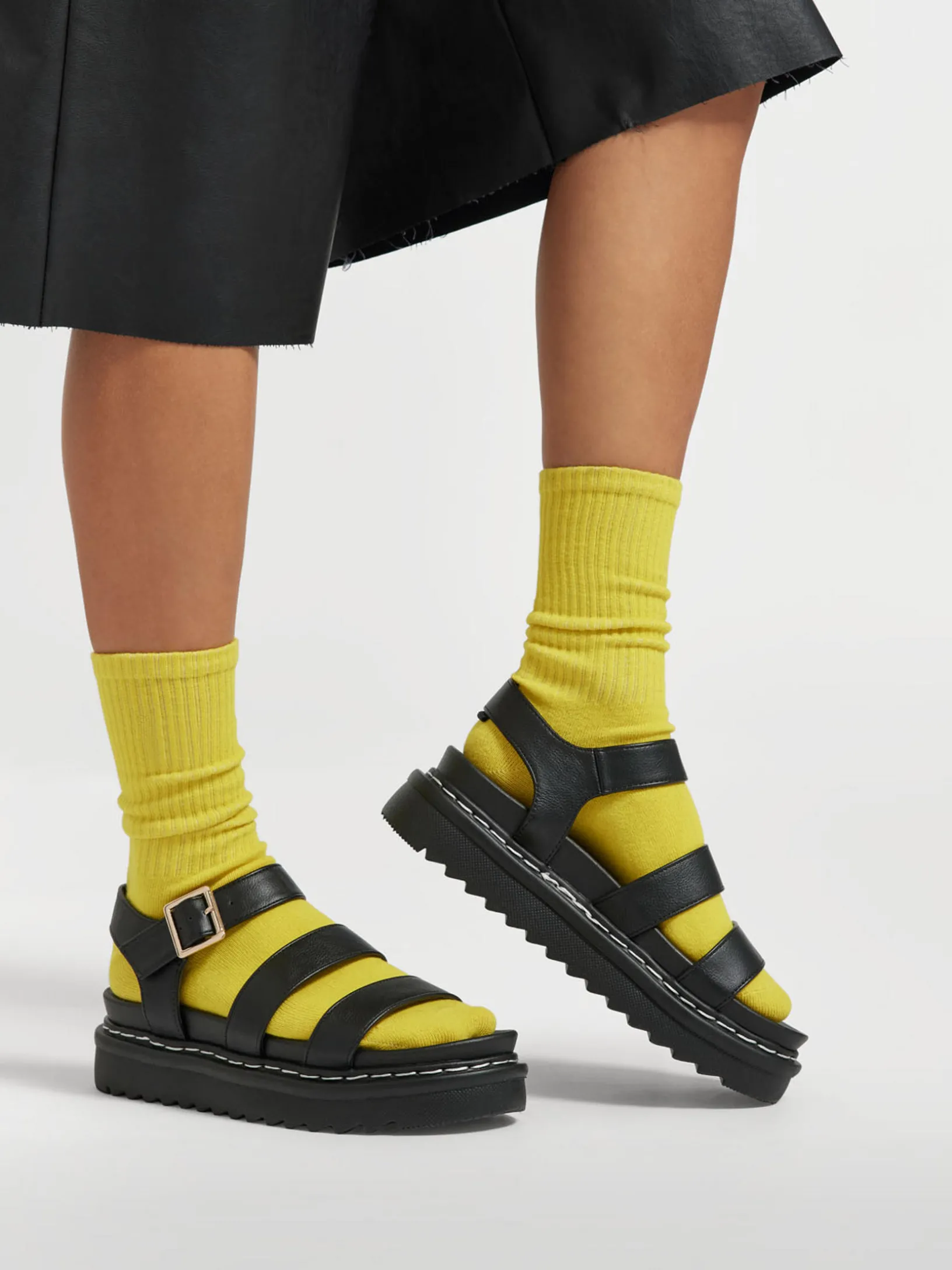 Black Platform Sandals with Contrasting Stitching