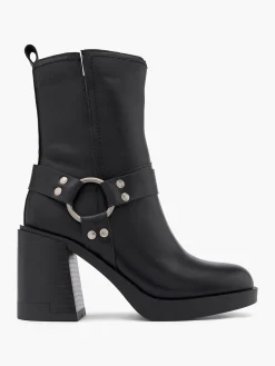 Black Platformed Heeled Biker Boot