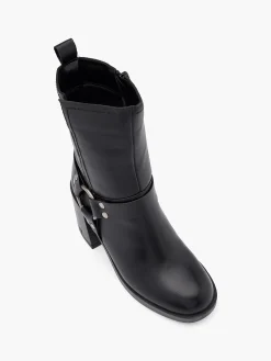 Black Platformed Heeled Biker Boot