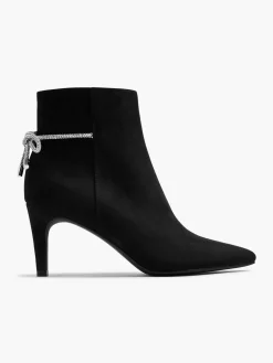 Black Pointed Toe Boot with Diamante Bow Detail