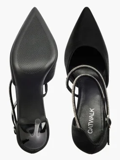 Black Pointed Toe Stiletto Heel with Diamante Straps