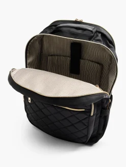 Black Quilted Backpack with Gold Zipper Detail