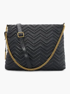 Black Quilted Chevron Quilted Tote Bag with Chain Strap
