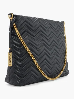 Black Quilted Chevron Quilted Tote Bag with Chain Strap