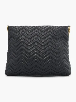 Black Quilted Chevron Quilted Tote Bag with Chain Strap