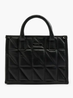 Black Quilted Handbag With Adjustable Shoulder Strap