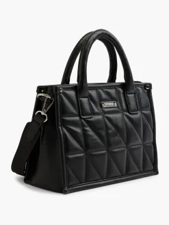 Black Quilted Handbag With Adjustable Shoulder Strap