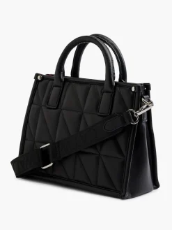 Black Quilted Handbag With Adjustable Shoulder Strap