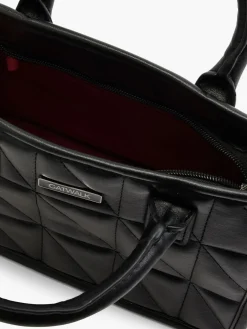 Black Quilted Handbag With Adjustable Shoulder Strap