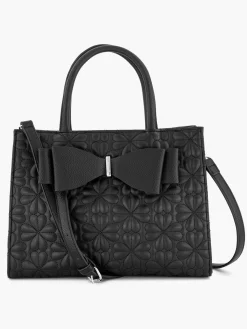Black Quilted Tote Bag with Bow Decoration