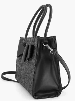 Black Quilted Tote Bag with Bow Decoration