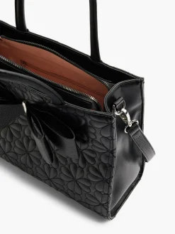 Black Quilted Tote Bag with Bow Decoration