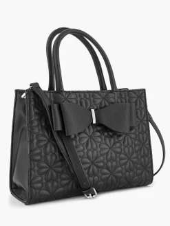 Black Quilted Tote Bag with Bow Decoration