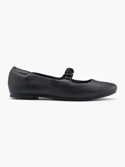 Black Ruched Strap Ballerina Flat