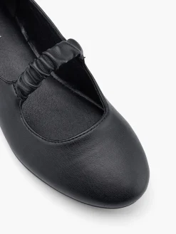 Black Ruched Strap Ballerina Flat