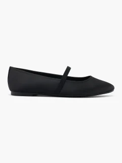 Black Satin Ballet Pump with Elasticated Strap