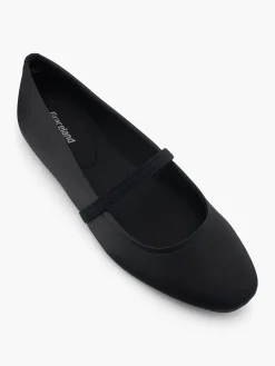 Black Satin Ballet Pump with Elasticated Strap