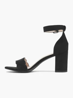 Black Scalloped Edge Block Heel with Ankle Strap