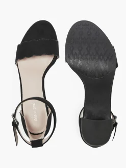 Black Scalloped Edge Block Heel with Ankle Strap