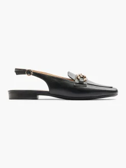 Black Slingback Ballerina Flat with Chain Detail