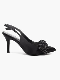 Black Slingback Diamante Bow Heel