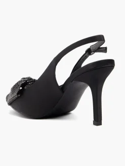 Black Slingback Diamante Bow Heel