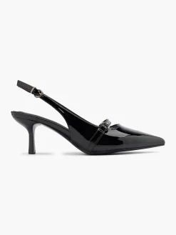Black Slingback Low Heel with Buckle Strap