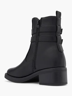 Black Square Toe Double Buckled Ankle Boot