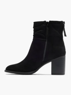 Black Suede Ruched Detailed Block Heeled Boot
