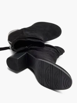 Black Suede Ruched Detailed Block Heeled Boot