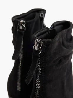 Black Suede Ruched Detailed Block Heeled Boot