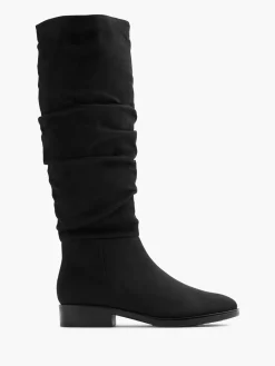 Black Suede Ruched Long Leg Boot