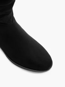 Black Suede Ruched Long Leg Boot