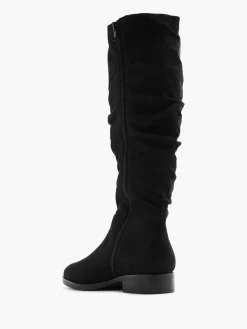 Black Suede Ruched Long Leg Boot