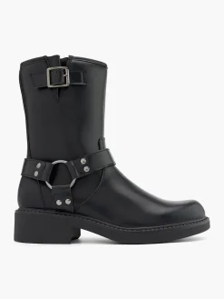 Black Tall Biker Boot with Metal Details